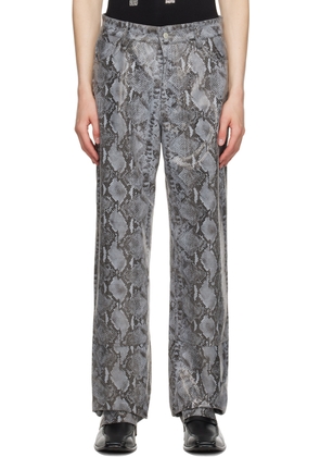 Theophilio SSENSE Exclusive Gray Snake Print Leather Pants