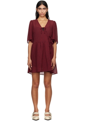 GANNI Red & Black Tie String Wrap Minidress