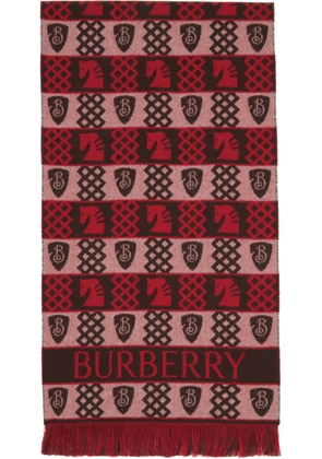 Burberry Red & Brown Chess Fair Isle Wool Scarf