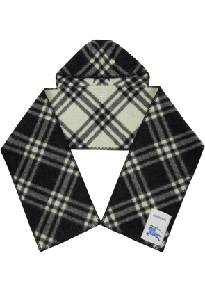 Burberry Black & Off-White Check Hooded Scarf