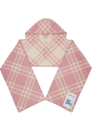 Burberry Pink & Off-White Check Hooded Scarf