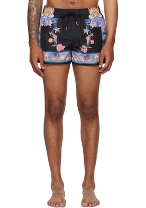 Versace Black & Blue Coral Theatre Swim Shorts