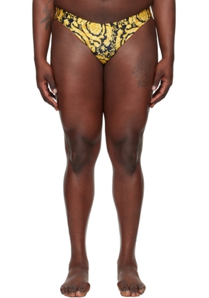 Versace Gold & Black Stampa Barocco All Over Swim Briefs