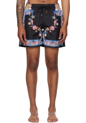 Versace Black & Blue Coral Theatre Board Swim Shorts