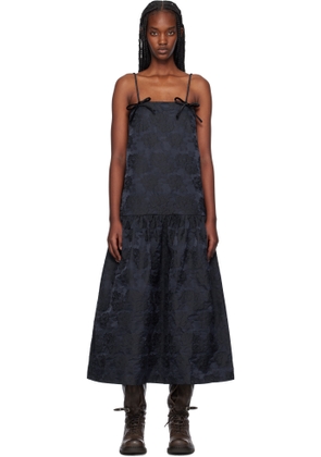 GANNI Navy Botanical Jacquard Strap Midi Dress