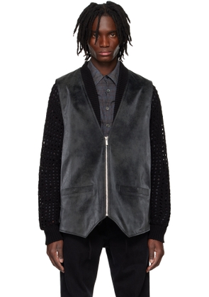System Black Knotted Faux-Suede Vest