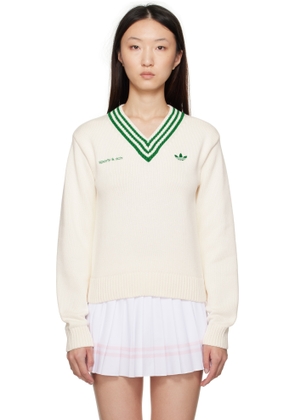 Sporty & Rich Off-White & Green adidas Originals Edition V-Neck Sweater