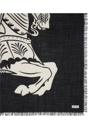 Burberry Black & White Wide EKD Wool Scarf