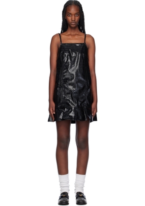 GANNI Black Future Coated Faux-Leather Minidress