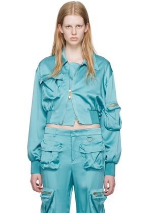 Blumarine Blue Cargo Bomber Jacket