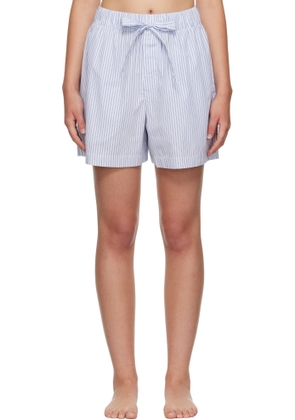 Tekla White & Blue Poplin Pyjama Shorts
