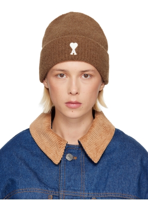 AMI Paris Brown Alpaca Striped Ami de Coeur Beanie