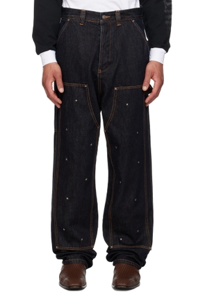 KUSIKOHC Navy Workwear Multi Rivet Denim Jeans
