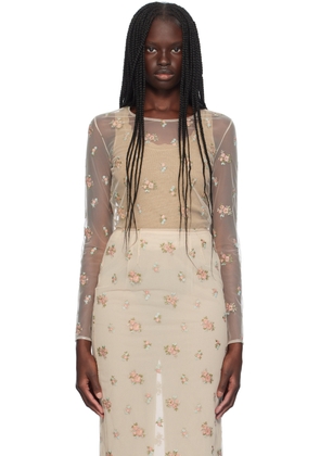 Blumarine Beige Sheer Floral Blouse