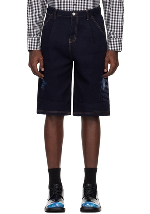 ADER error Navy Distressed Shorts