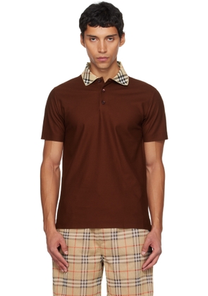 Burberry Burgundy Check Collar Cotton Polo