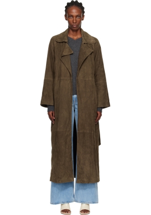 Nour Hammour Green Althea Belted Suede Coat