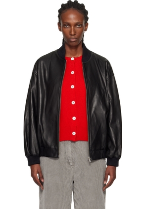 Nour Hammour Black Marly Long Leather Bomber Jacket