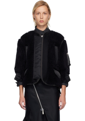 sacai Black Faux-Shearling & Nylon Twill Jacket