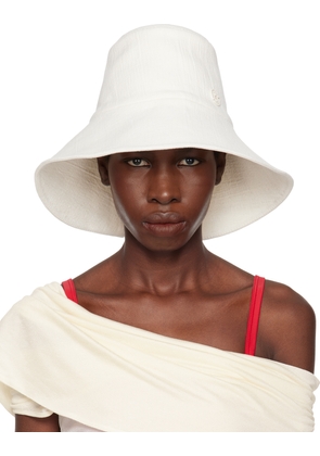 Ruslan Baginskiy Off-White Embellished Bow Ties Linen-Blend Bucket Hat