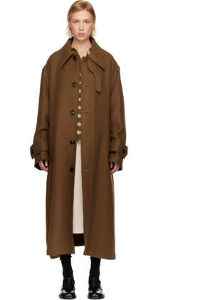 AMI Paris Tan Wool Belted Mac Coat