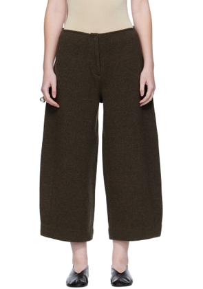 UMARMUNG Brown Barrel Leg Currot Trousers