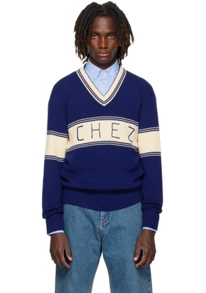 Valentino Navy & Beige 'Chez Valentino' Jacquard Pattern Sweater