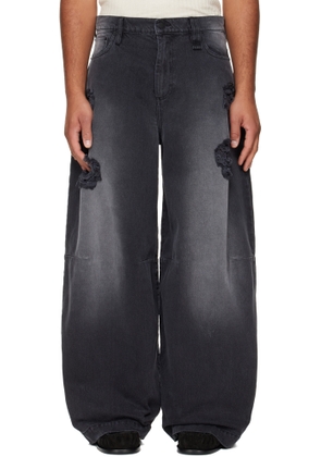 Simone Rocha Black Embellished Wide Leg Puddle Jeans