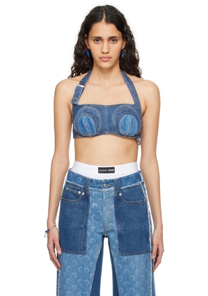 Marine Serre Navy Regenerated Denim Bra