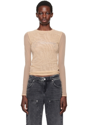 Blumarine Beige Embroidery Rhinestone Long Sleeve T-Shirt