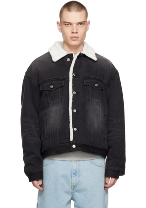 We11done Black Oversized Faux-Shearling Denim Jacket