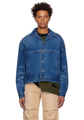 We11done Blue Printed Denim Jacket