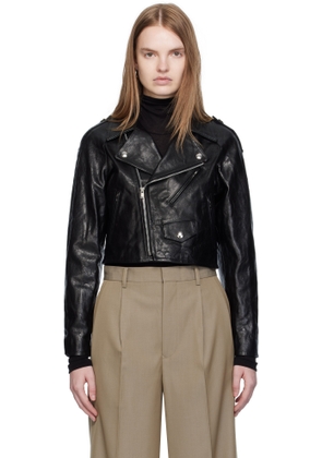 AURALEE Black Cropped Riders Lamb Leather Jacket