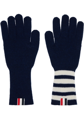 Thom Browne Navy Cashmere Ribbed 4-Bar Gloves