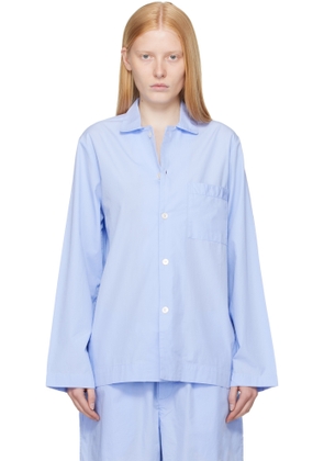 Tekla Blue Poplin Long-Sleeved Pyjama Shirt
