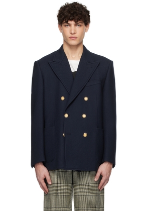 Valentino Navy Double-Breasted Double Wool Blazer