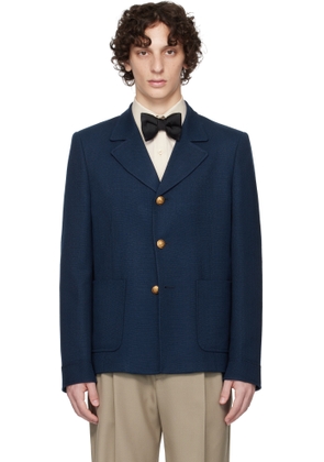 Valentino Navy Viscose Canvas Slim Fit Blazer