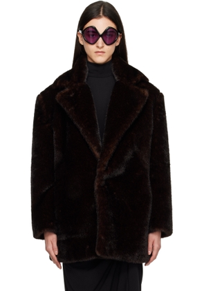 Coperni Brown Notched Lapel Faux-Fur Coat