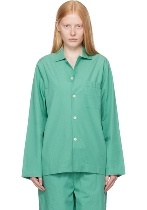 Tekla Green Poplin Long-Sleeved Pyjama Shirt