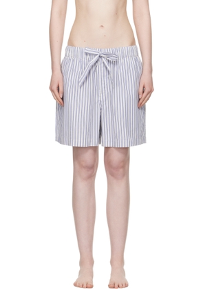 Tekla White & Blue Poplin Pyjama Shorts