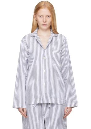 Tekla White & Blue Poplin Long-Sleeved Pyjama Shirt