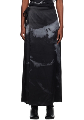 Ann Demeulemeester Black & Gray Oku Printed Wrap Maxi Skirt