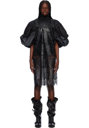 Junya Watanabe Black & Gray Polyester Scalloped Lace X Nylon Rip-Stop Midi Dress