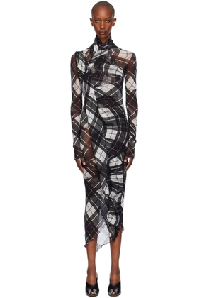 Jean Paul Gaultier Black & White Distorted Tartan Midi Dress