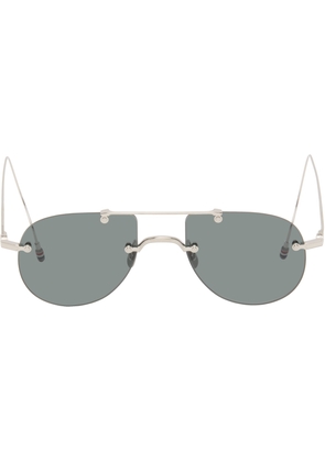 Thom Browne Silver Titanium Rimless Aviator Sunglasses