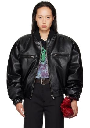 LU'U DAN Black Riot Faux-Leather Bomber Jacket