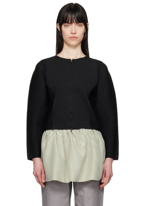 AMOMENTO Black Rounded Zip-Up Cardigan