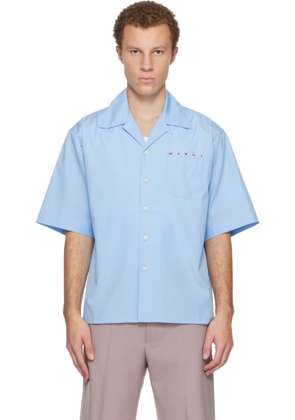 Marni Blue Hidden Logo Organic Poplin Bowling Shirt