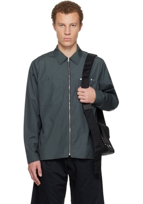 Marni Gray Hidden Logo Organic Poplin Zip Shirt