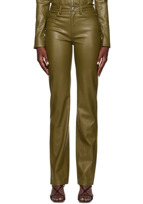 Staud Khaki Chisel Faux-Leather Pants